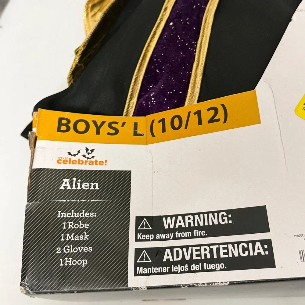 Way to Celebrate Boys Alien Halloween Costume Size L 10/12 Robe Mask Gloves Hoop